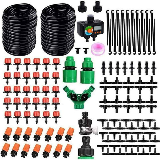 Wadoy Drip Irrigation Kit, 30M/98FT Garden Watering Sprinkler with Timer for Greenhouse, Garden,Lawn