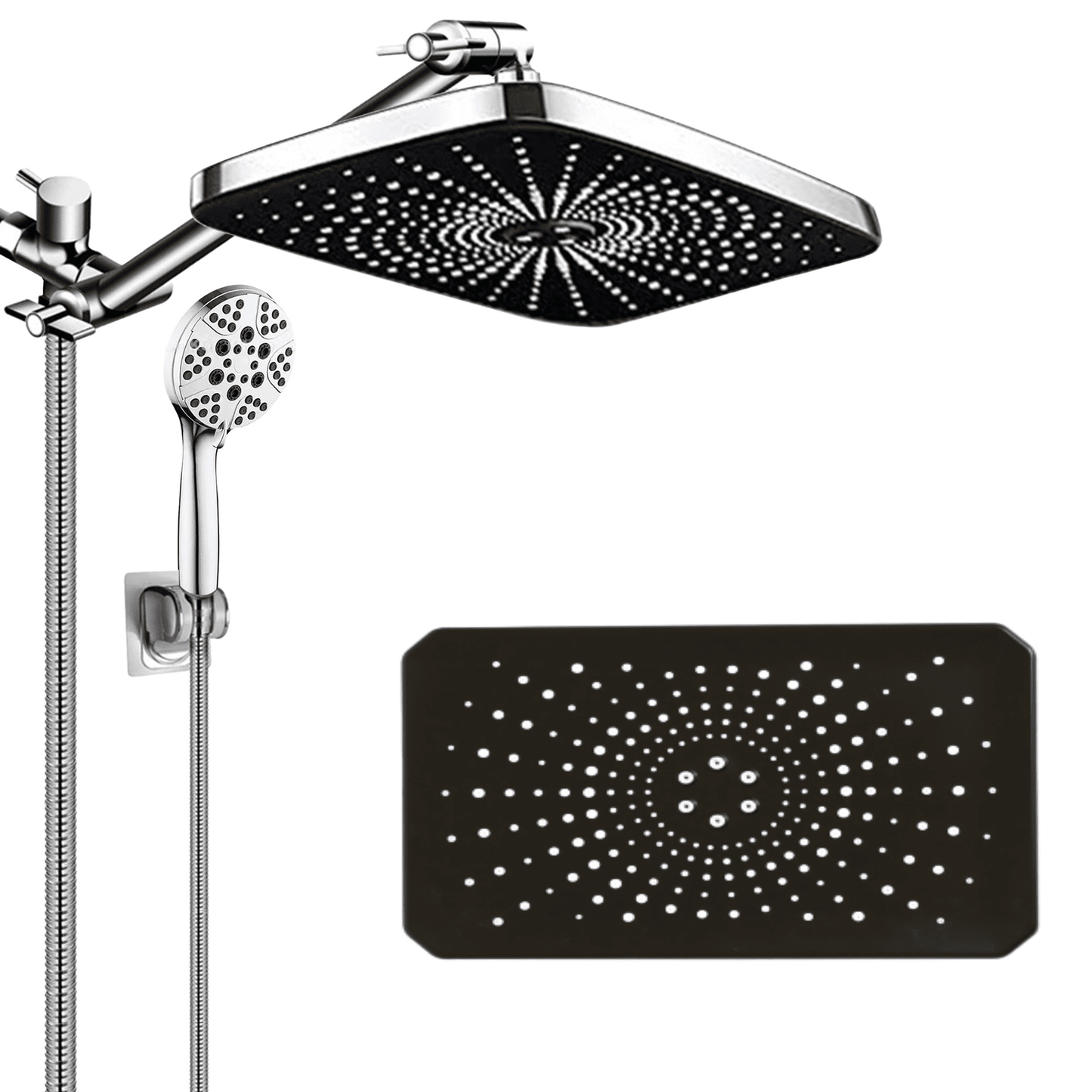 5-Setting High Pressure Rain Shower Head with Handheld Shower Head Attached, 12 inch Rain Shower Head with Handheld and Hose