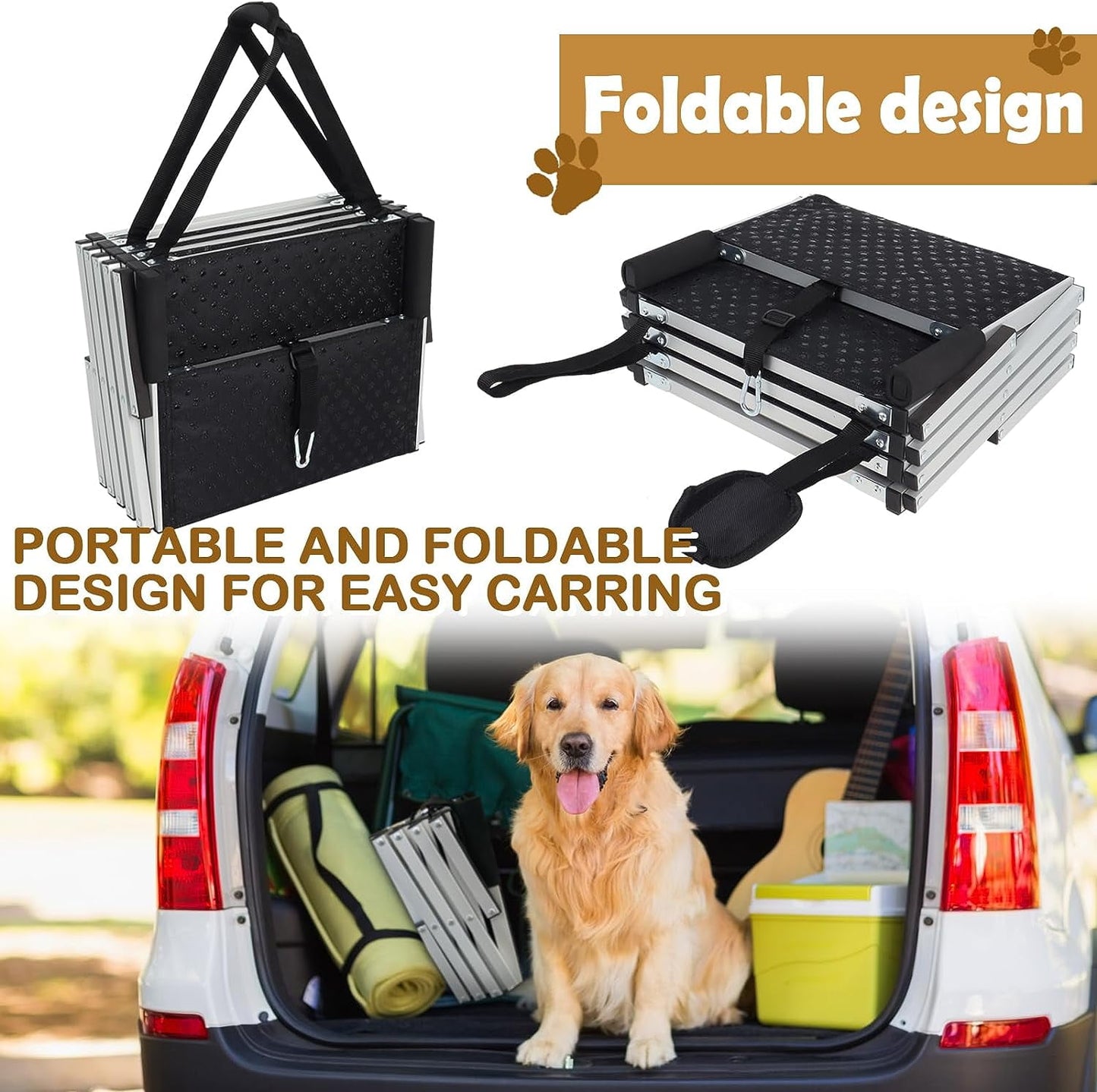 Foldable Dog Step Stairs for Car,Supports to 150lbs for Large Dogs,Lightweight Aluminum Dog Steps with Nonslip Surface for Cars,SUV and Trucks,5 Steps