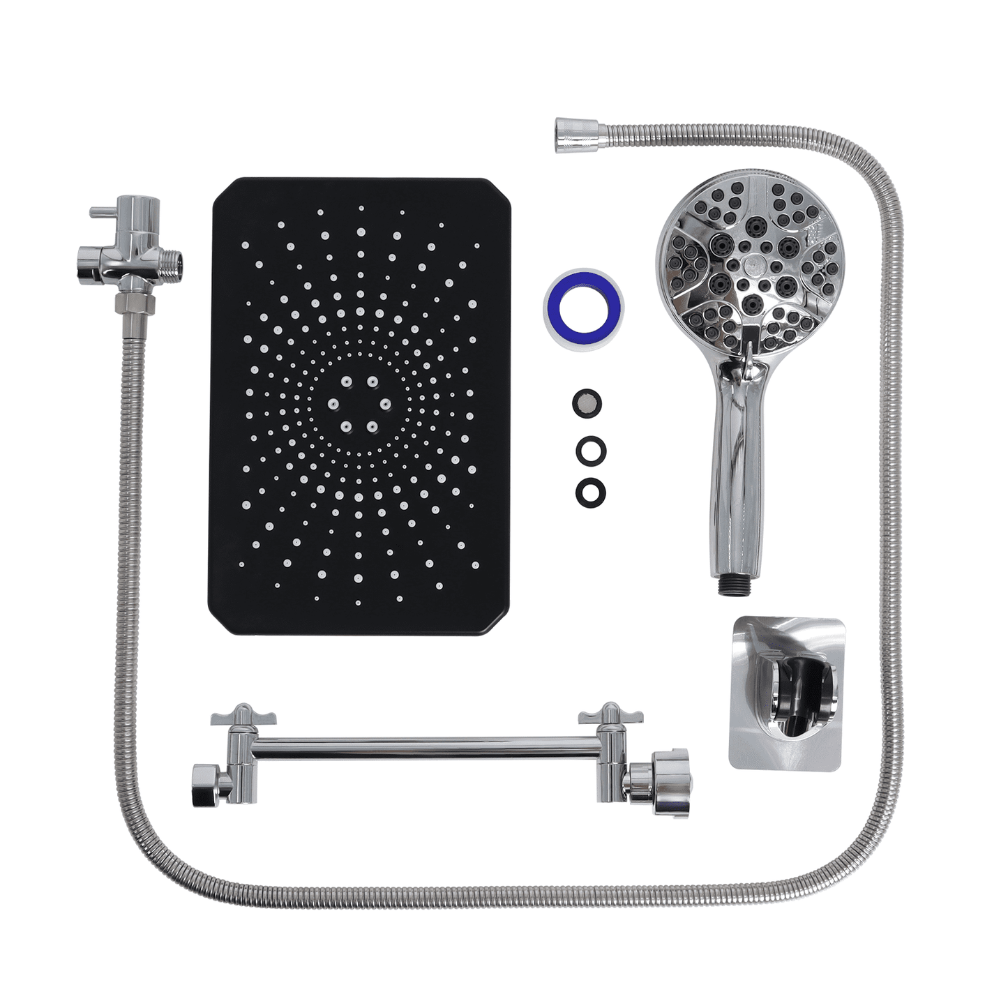 5-Setting High Pressure Rain Shower Head with Handheld Shower Head Attached, 12 inch Rain Shower Head with Handheld and Hose