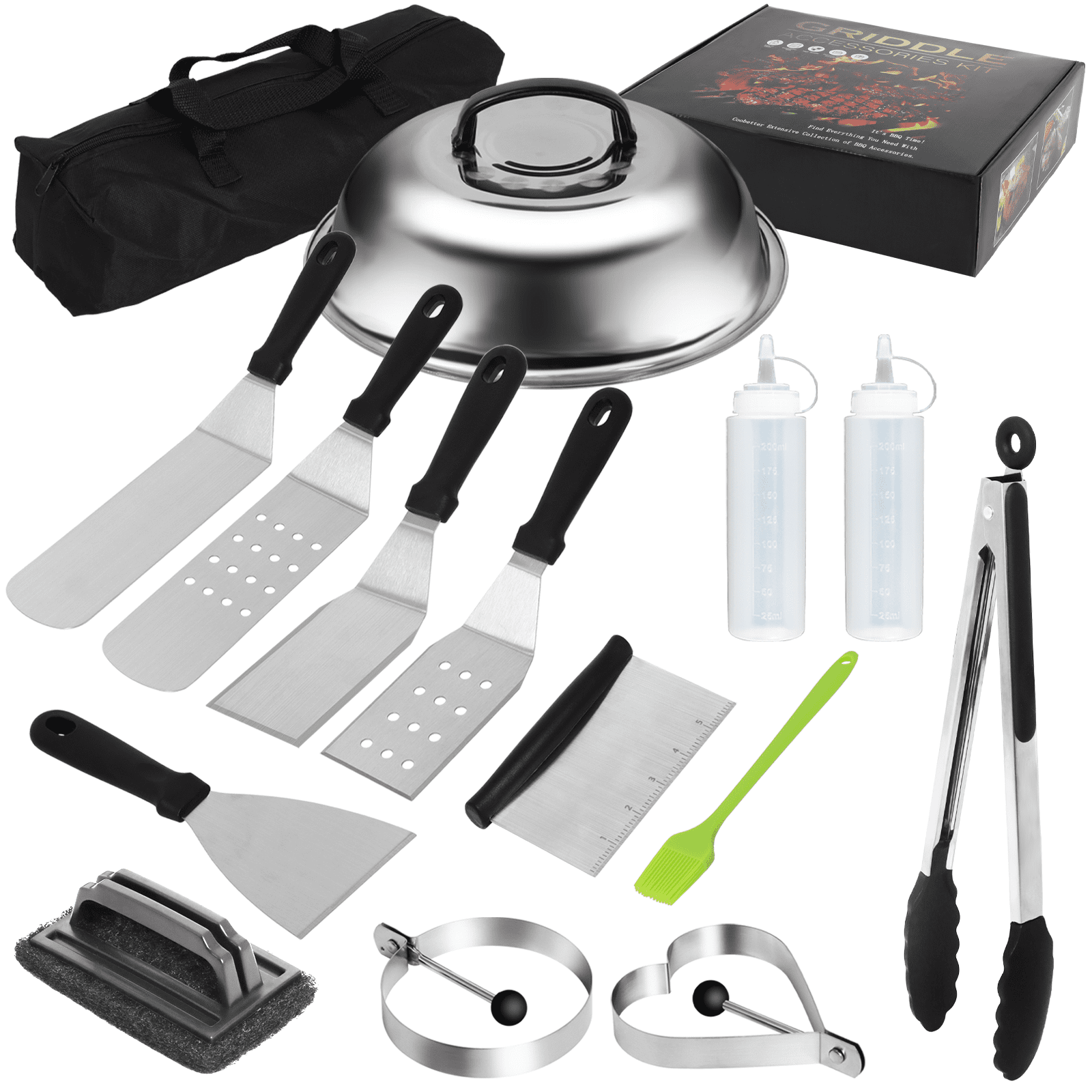 15PCS Griddle Accessories Kit for Blackstone and Camp Chef, Stainless Steel Flat Top Grill Accessory Set, Grill Spatula Set for Outdoor Barbecue