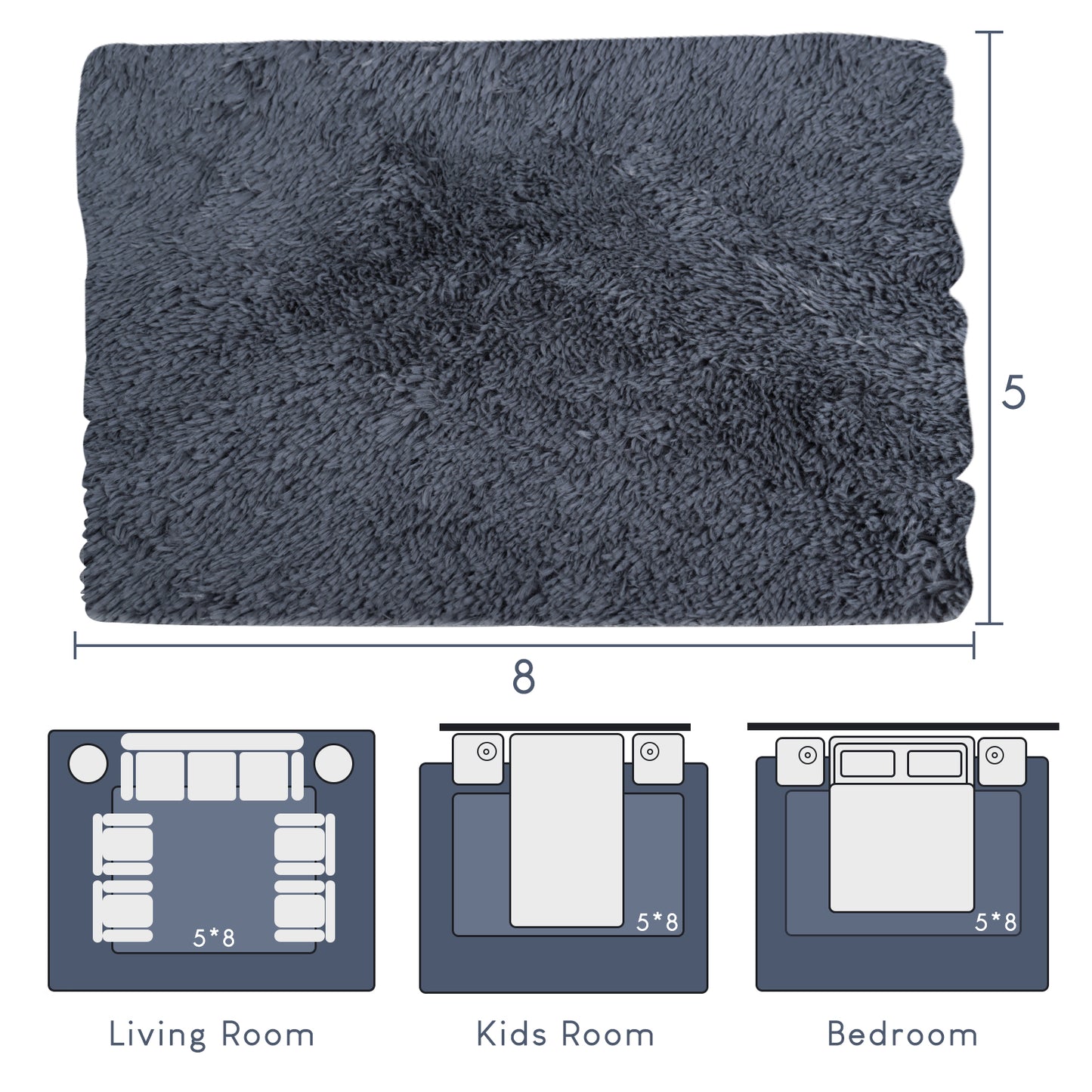 5ft x 8ft Large Shaggy Area Rugs for Bedroom Living Room, Gray Fluffy Shag Rug Plush Decorative Rug Fuzzy Soft Modern Carpet for Indoor Home Floor