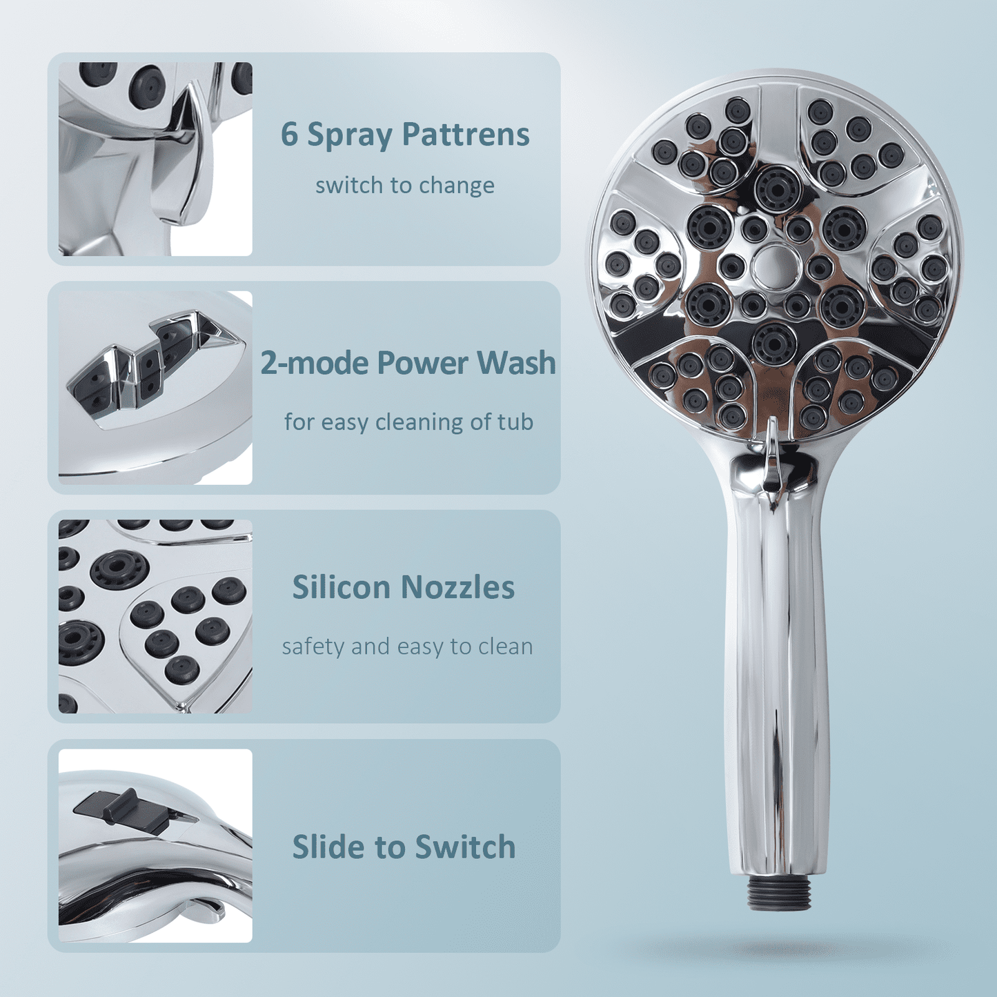 5-Setting High Pressure Rain Shower Head with Handheld Shower Head Attached, 12 inch Rain Shower Head with Handheld and Hose