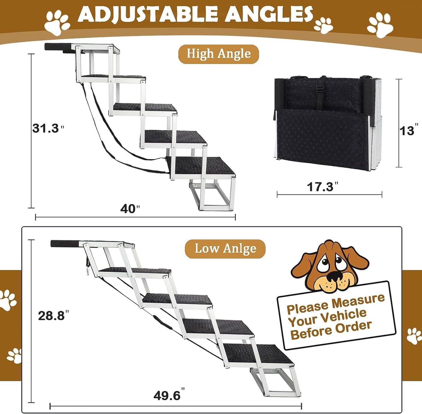 Foldable Dog Step Stairs for Car,Supports to 150lbs for Large Dogs,Lightweight Aluminum Dog Steps with Nonslip Surface for Cars,SUV and Trucks,5 Steps