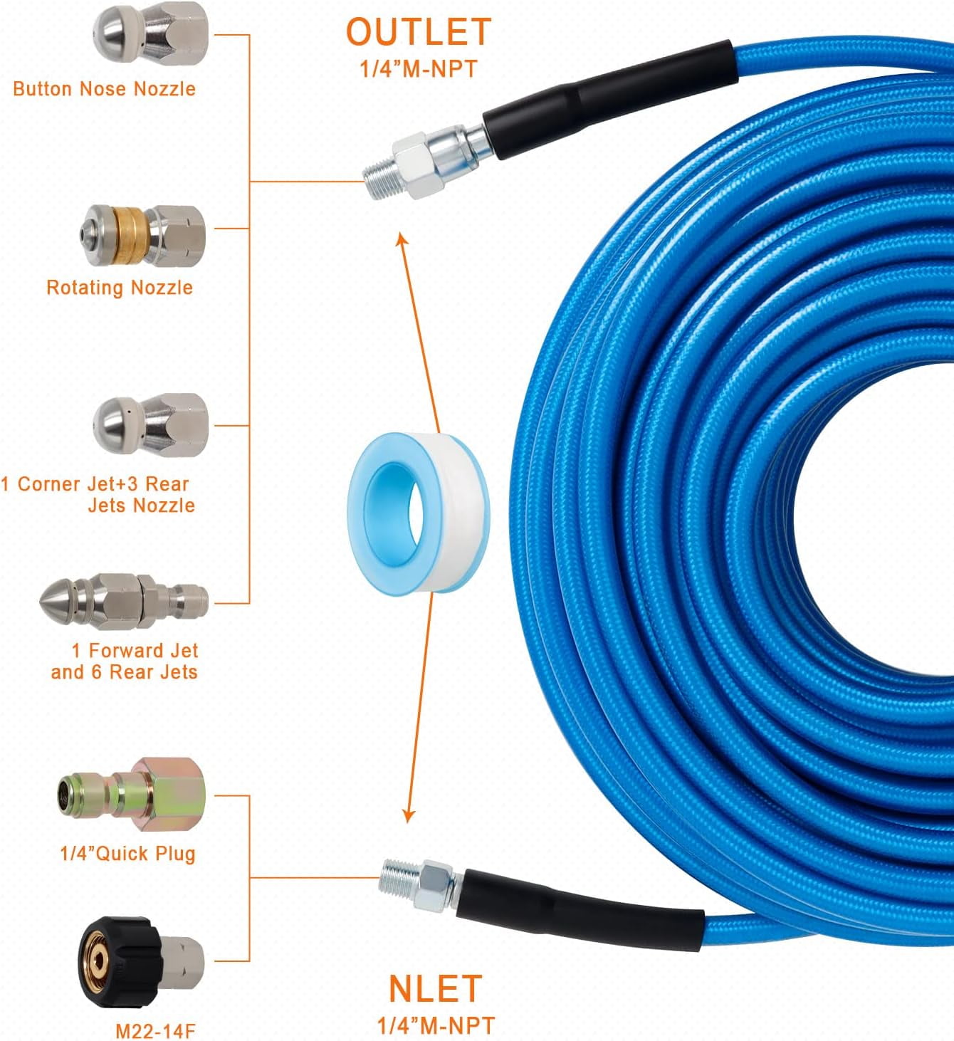 100FT Sewer Jetter Kit, 5800PSI Water Jet Drain Cleaner Hose