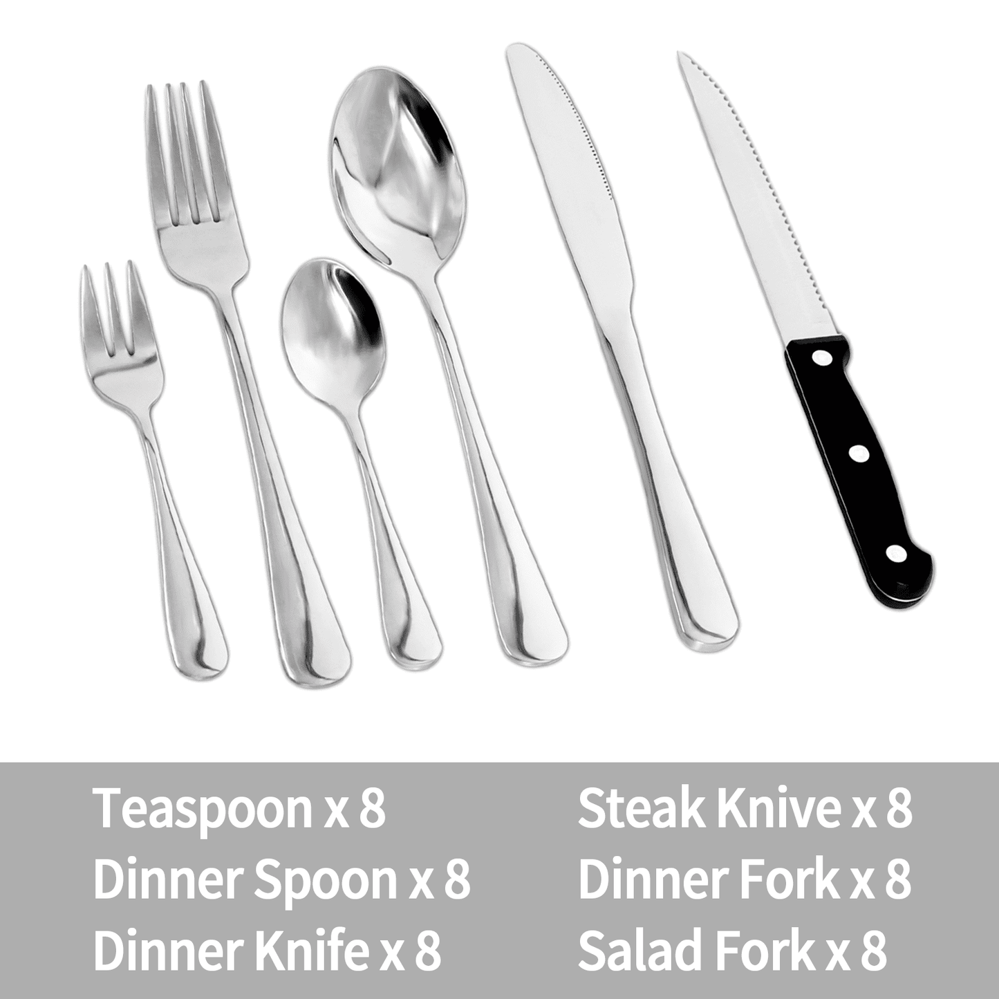 49-Piece Silver Flatware Set with Steak Knives and Dinner Forks - Perfect for kitchens, Picnics, Weddings, and Parties,Dishwasher safe