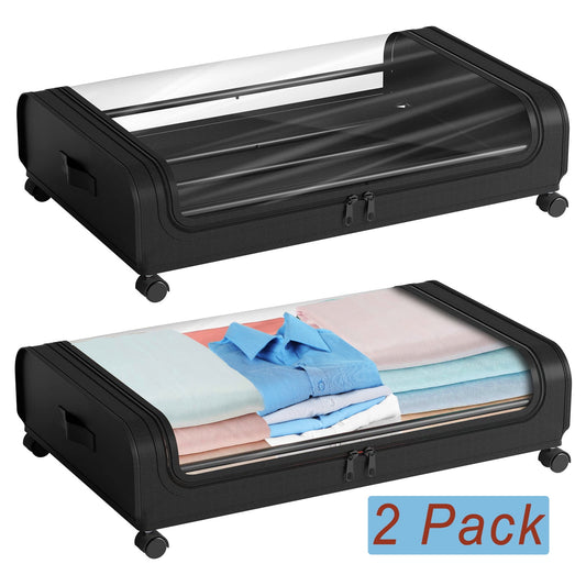 2 Pack UnderBed Storage Containers,Under Bed Storage Organizer with Wheels, Bedroom Storage Organization with Handles, for Clothes, Toys, Books, Bedding, Blankets,Shoes