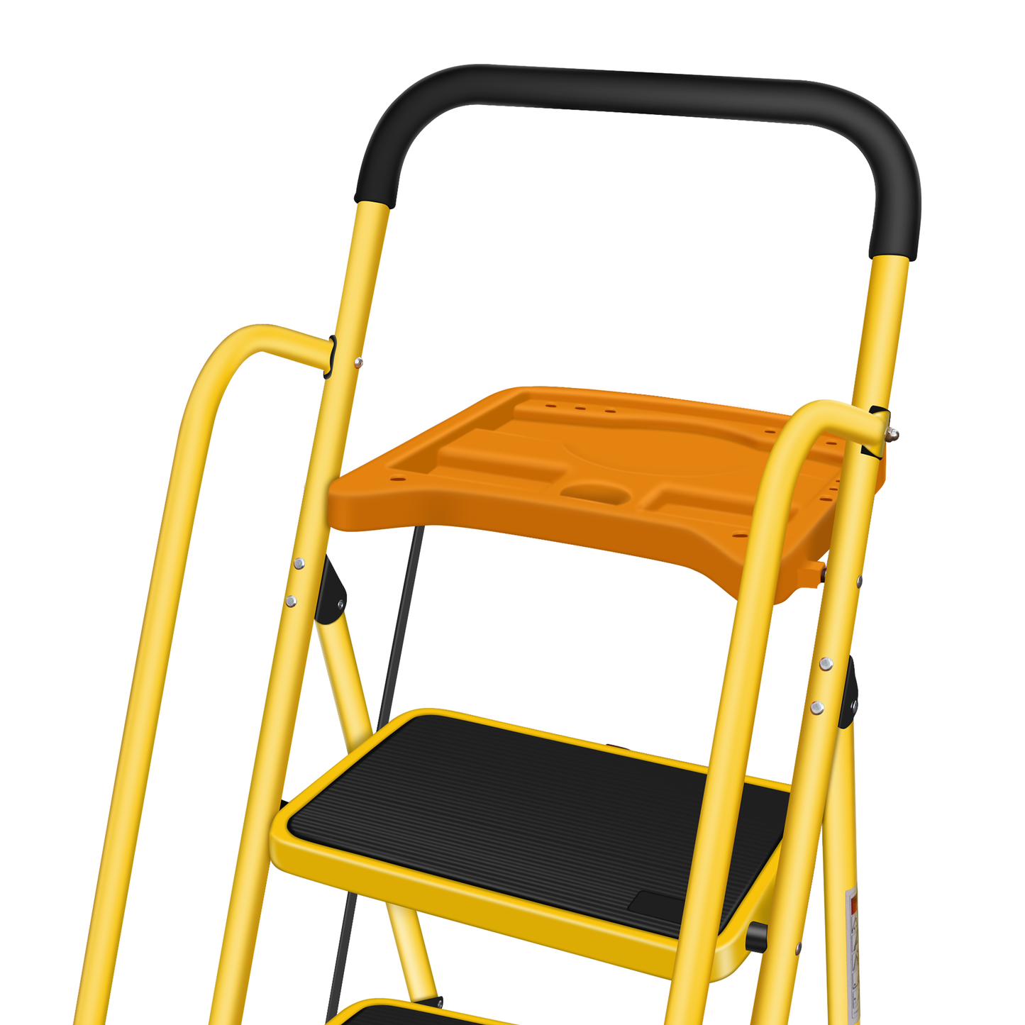 5-Step Folding Ladder with Handrail, Tool Box & Load Capacity of 330lbs - Perfect for Home and Industrial Use，Yellow