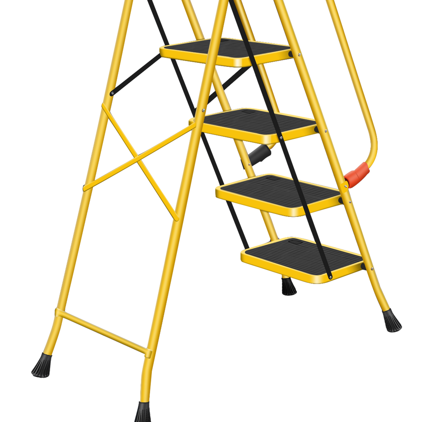 5-Step Folding Ladder with Handrail, Tool Box & Load Capacity of 330lbs - Perfect for Home and Industrial Use，Yellow