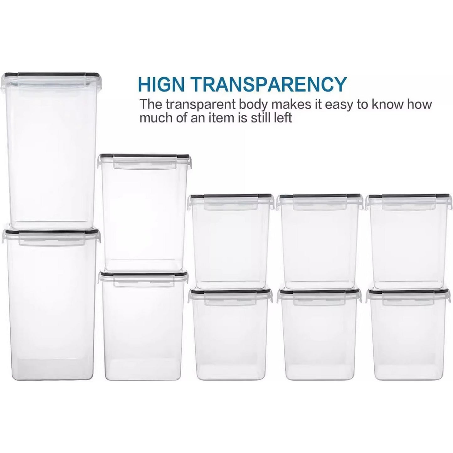 10 PCS Large Airtight Food Storage Containers, 6.5L /5.2L/2.5L,Store Flour/Sugar/Pasta, for Kitchen,Pantry,Refrigerator, with Lid, PP Material