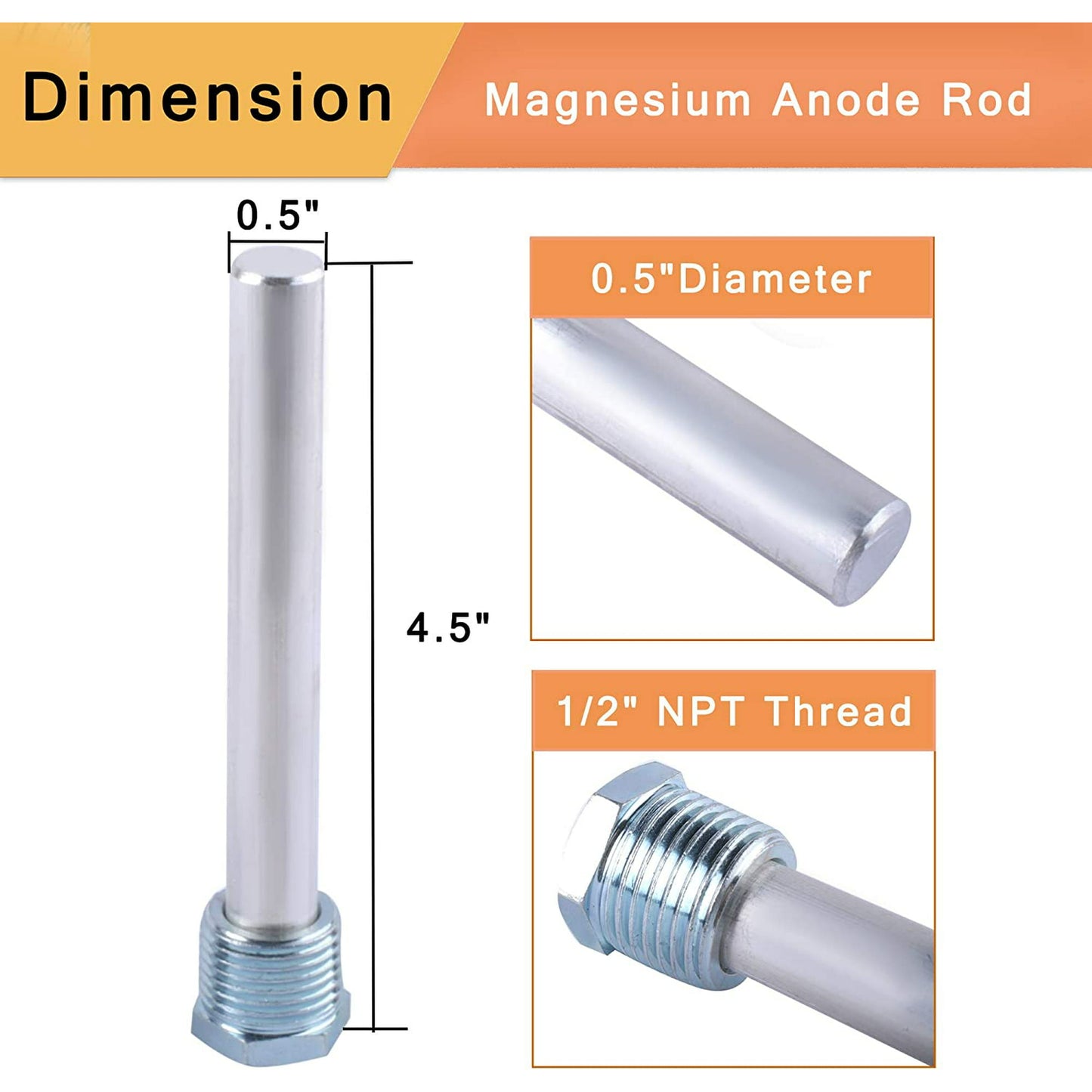 2 Pack RV Water Heater Anode Rod,Compatible with Atwood Heaters 11553,Anode Rod for RV Water Heater,Silver/Magnesium