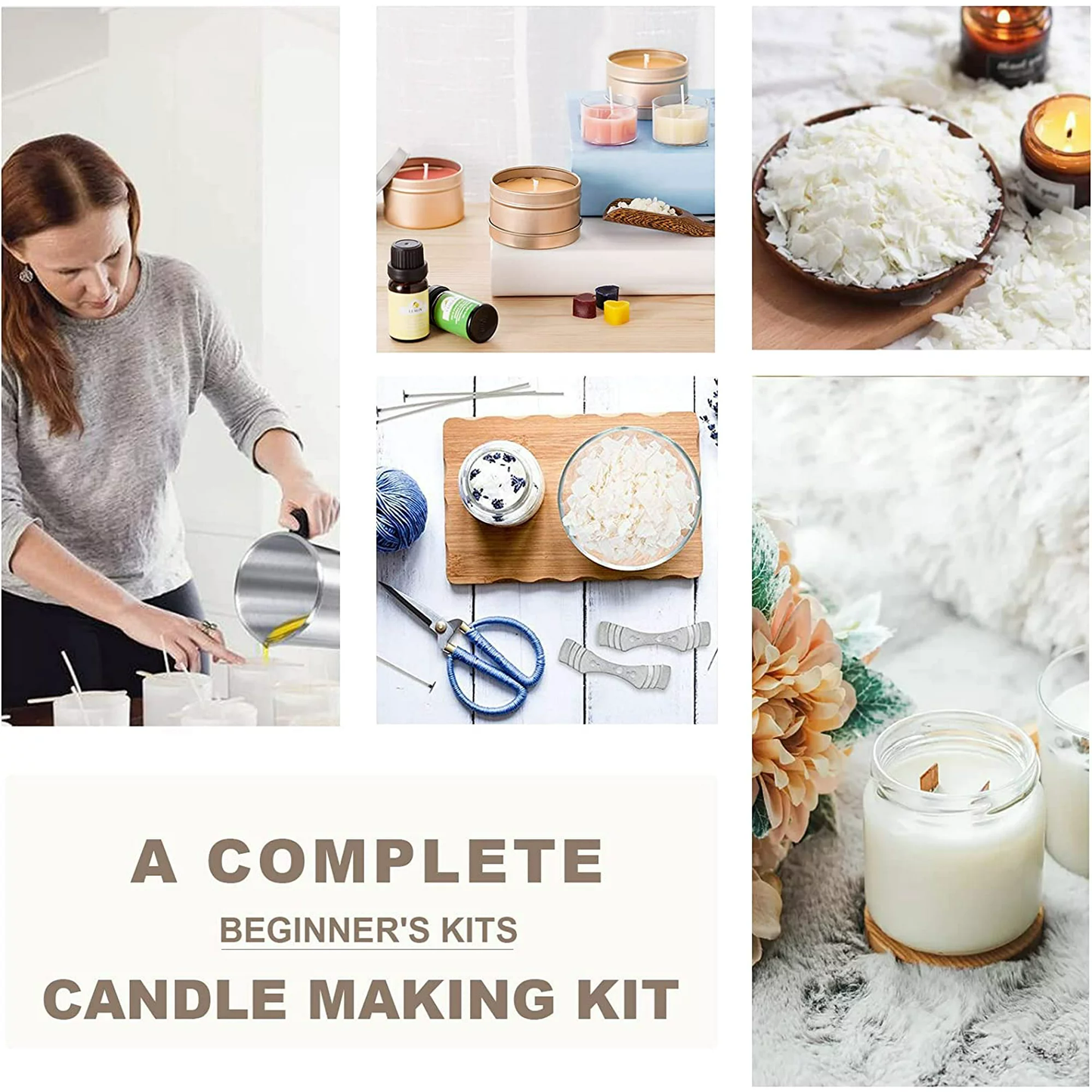 Complete DIY Candle Making Kit Supplies for Adults and Kids,1 lb. Soy Wax ,2 Fragrance Oil,Melting Pot for 5 gear heating modes,Stain Spoon,Cotton Wicks,Candle Tin,Trivet Mat