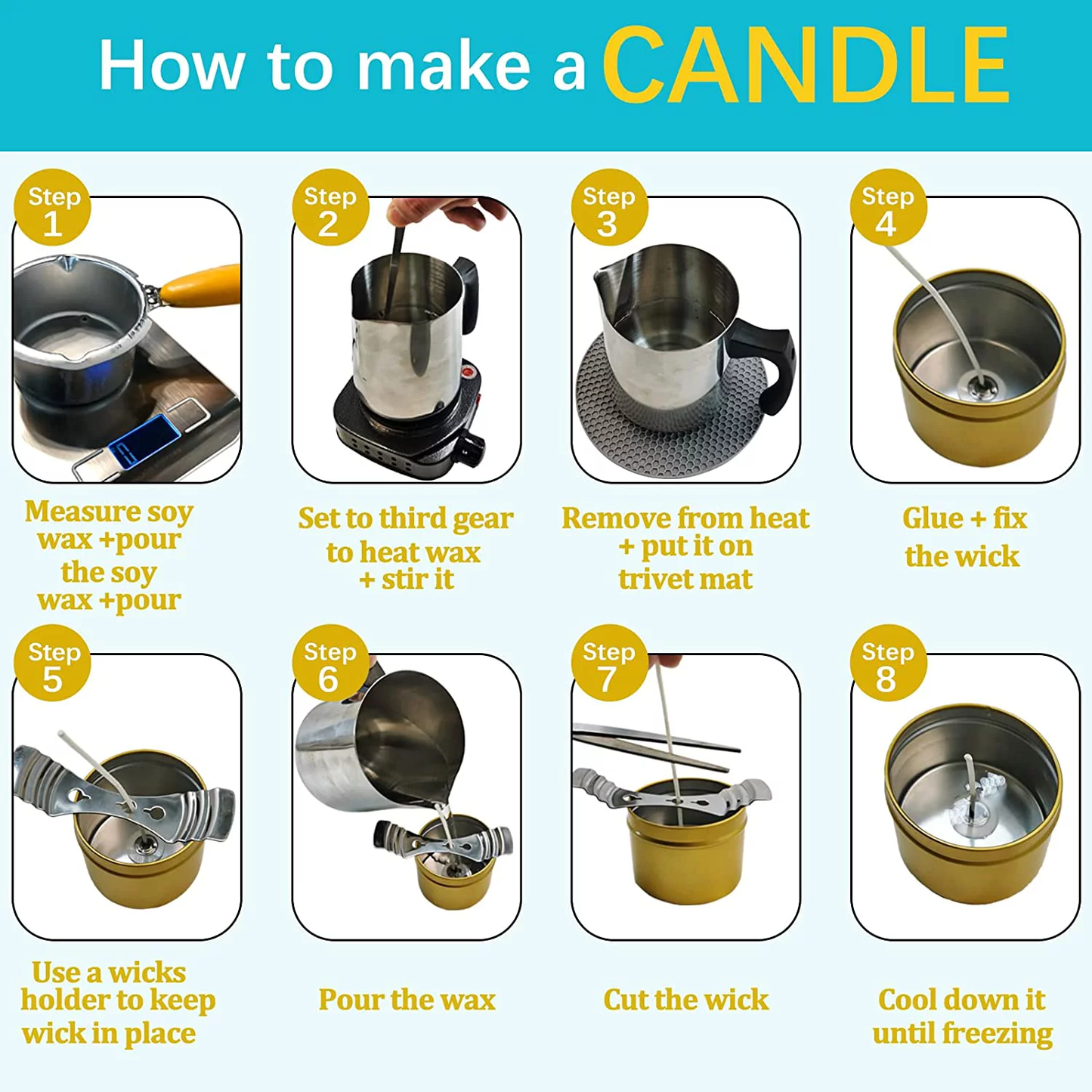 Complete DIY Candle Making Kit Supplies for Adults and Kids,1 lb. Soy Wax ,2 Fragrance Oil,Melting Pot for 5 gear heating modes,Stain Spoon,Cotton Wicks,Candle Tin,Trivet Mat