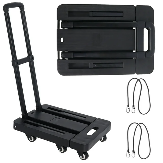 Folding Hand Truck, 500lbs Heavy Duty Dolly, Portable 6 Wheels Utility Platform Cart with 2 Elastic Ropes for Travel, Shopping, House Office, Moving Use, Black